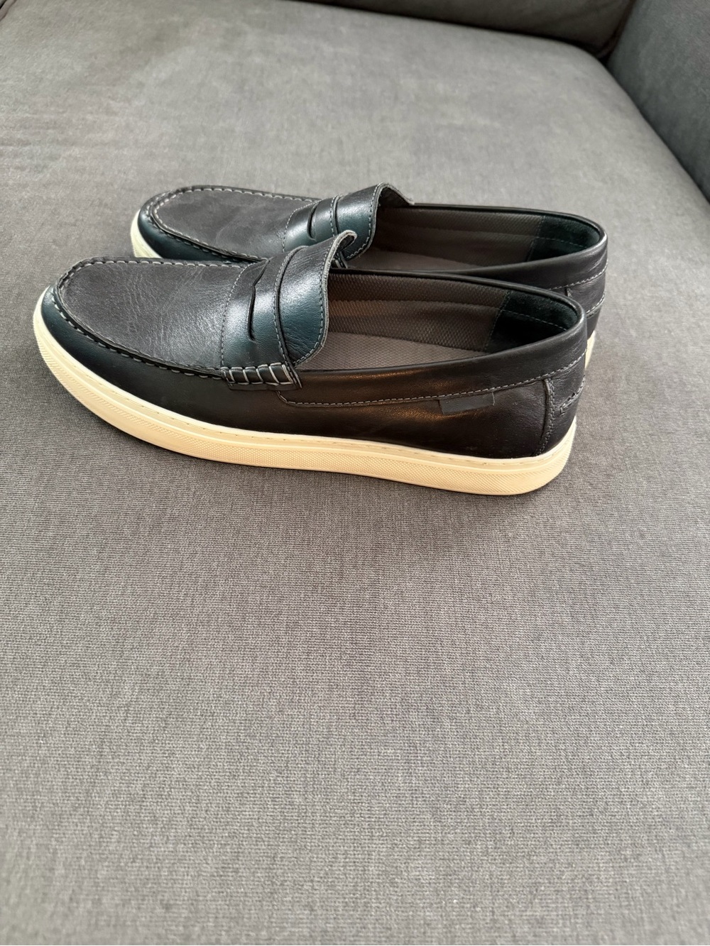 Hush Puppies Black Leather Penny Loafers with Cream Sole